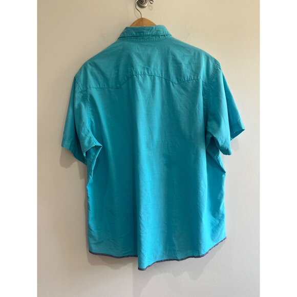 Wrangler Pearl Snap Button Up Shirt Mens 2XL Turquoise Blue Short Sleeve Western - Picture 3 of 7